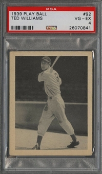 1939 Play Ball #92 Ted Williams Rookie Card - PSA VG-EX 4